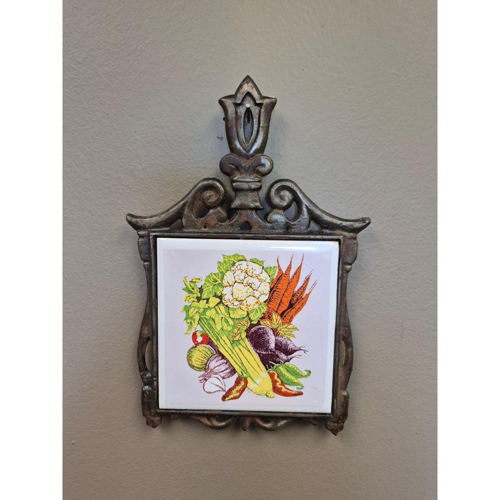 Vintage Cast Iron Kitchen Tile Wall Decor Vegetables Farmhouse Bronze‎